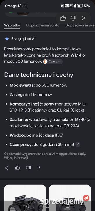 Latarka nextorch do pistoletu Glock 17 Turek