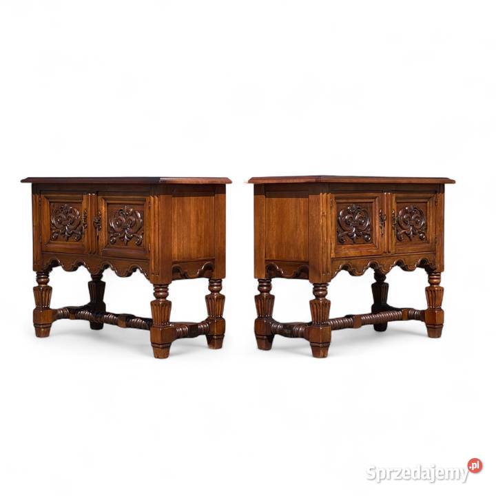 2 rzeźbione komody szafki konsole orzech KOMPLET Gryfice
