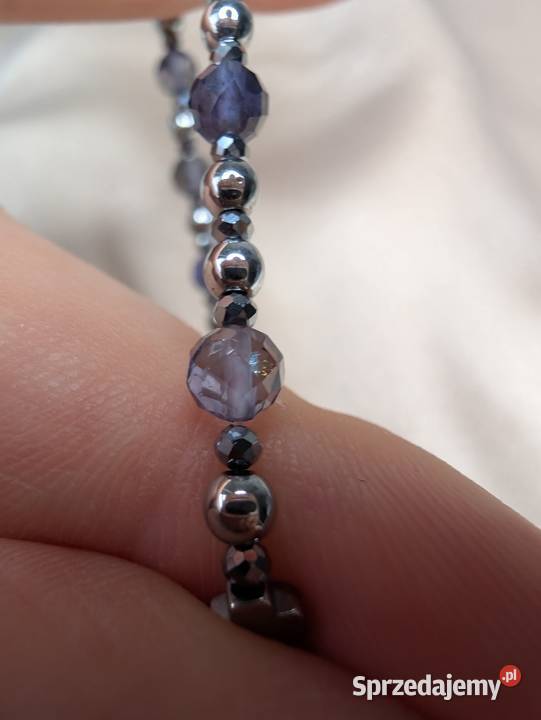 Bransoletka różaniec kamienie iolit krzyż Olkusz