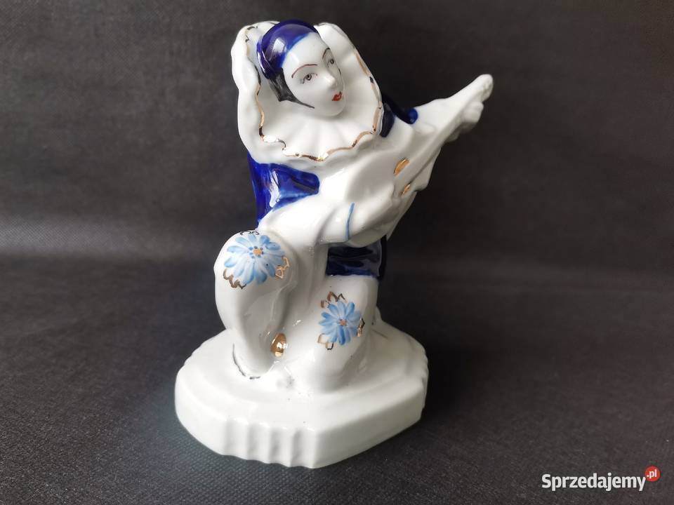 Stara figurka porcelanowa Pierrot Grajek Janina Katowice