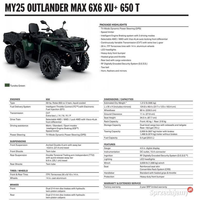 CanAm Outlander 6x6 XU 650 T 2025 2JSA Nowy Sącz