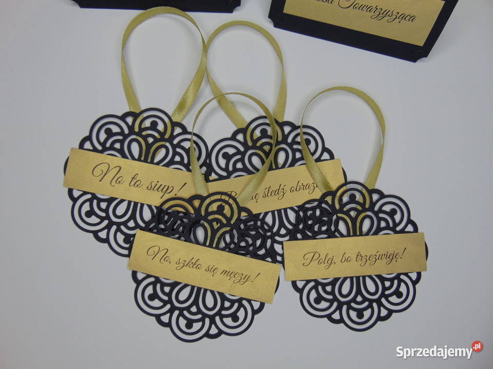 Granatowe złote ażurowe zawieszki na alkohol Jarosław