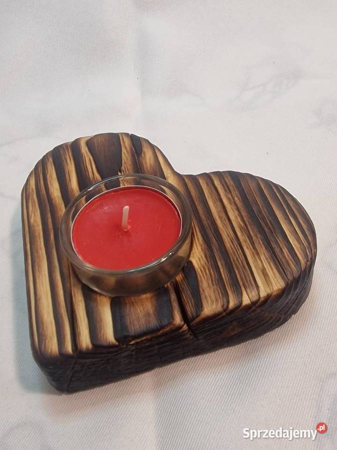 Świecznik drewniany serce naturalny na tealight sprzedam