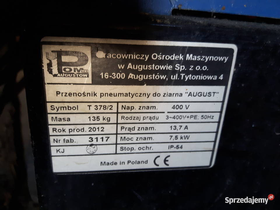 Dmuchawa do zboża ssąca 75kW Łużna