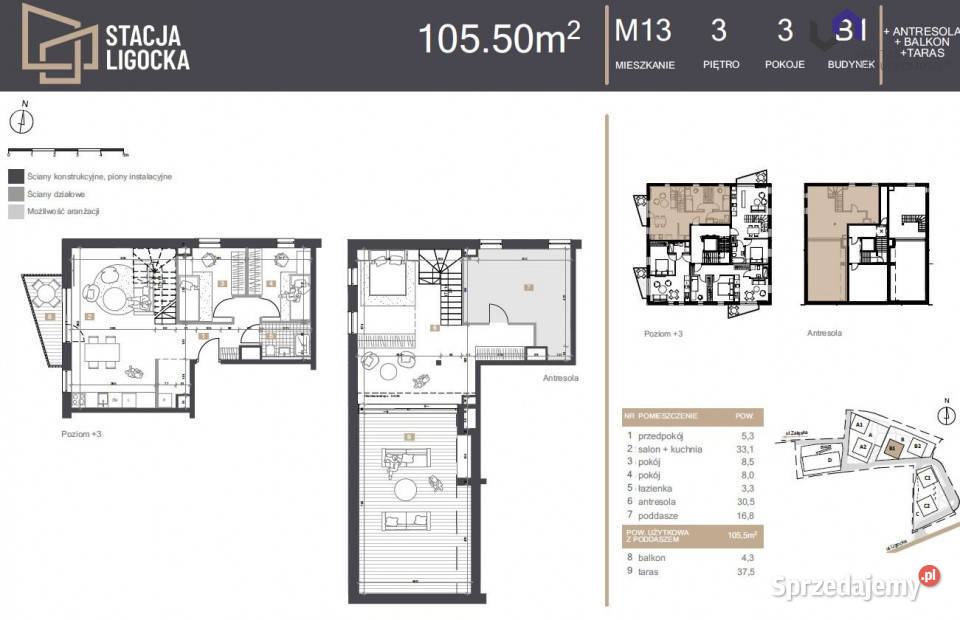 sprzedaży mieszkania 1055m2 3 pokoje Katowice