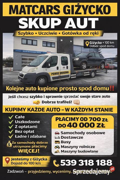 Skup samochodów Giżycko Ełk Wydminy Orzysz
