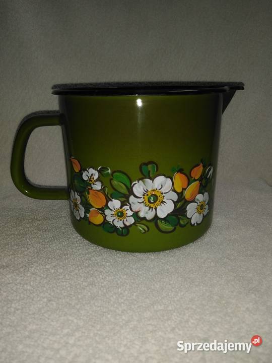 Emaliowany garnuszek z rączką pomorskie Nowa Karczma