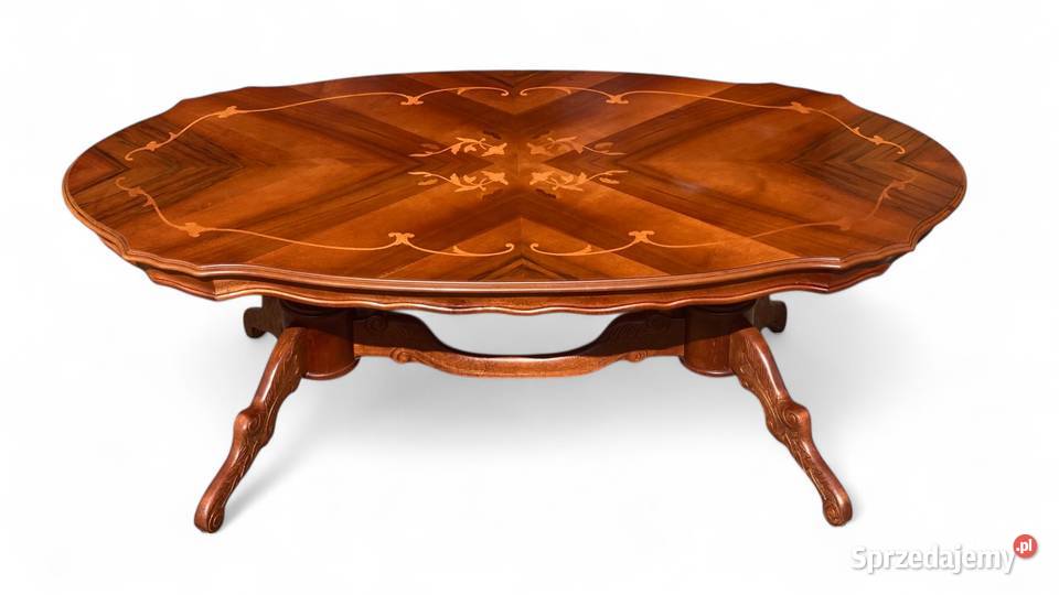 Owalny intarsjowany stolik kawowy ława jasny Gryfice