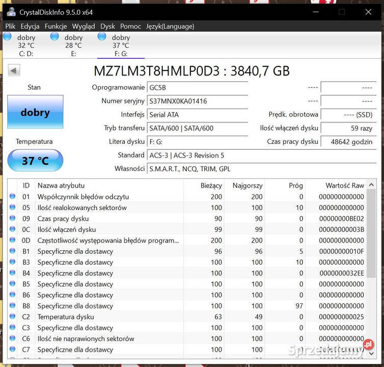 Dysk Serwerowy SSD Samsung PRO PM863a 384TB USB Tarnów