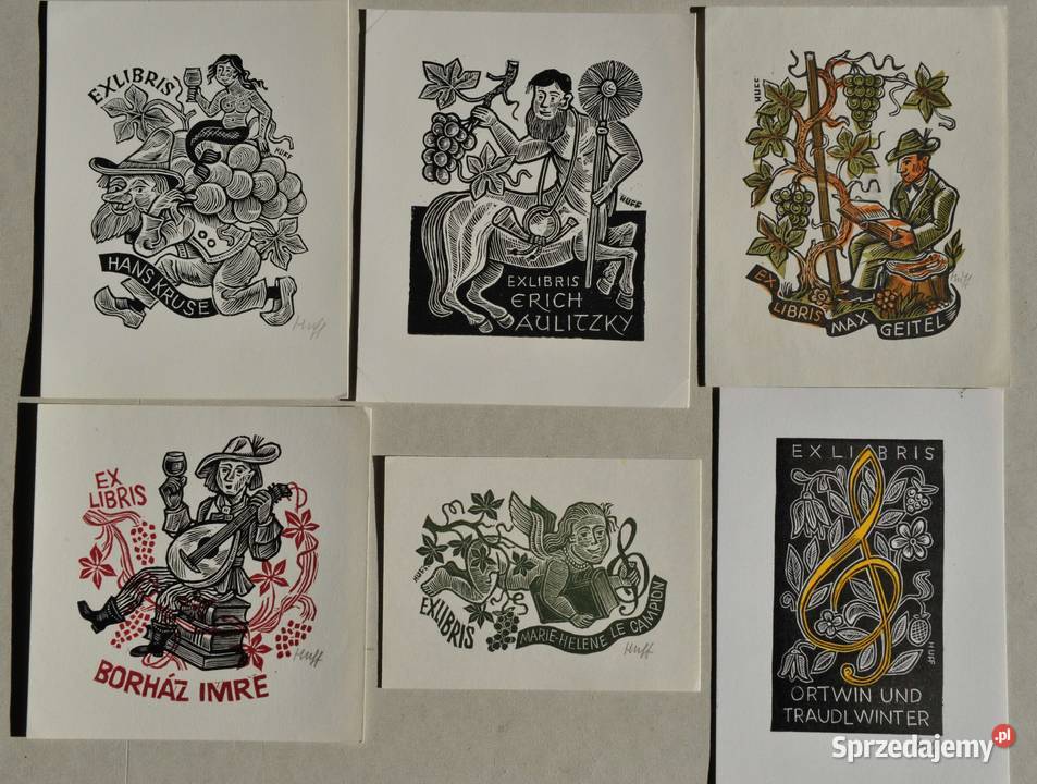 zbiór 6 exlibrisów Hermann Huffert lata 7080 Wrocław
