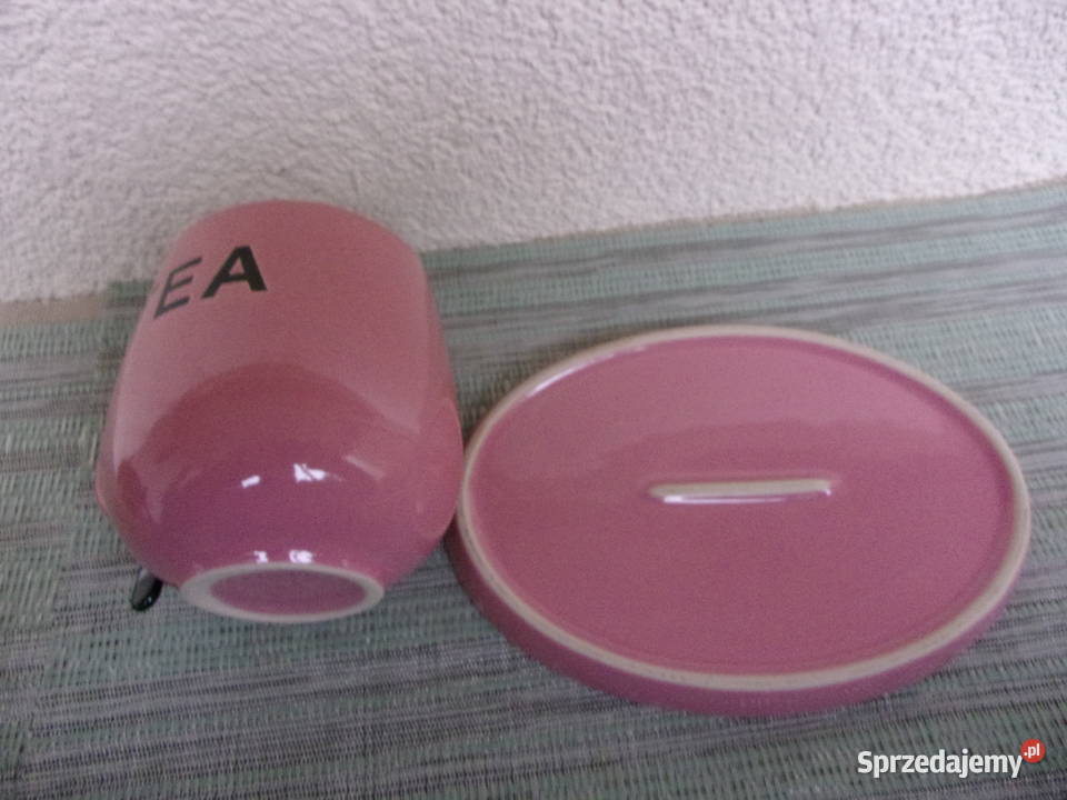 ładny komplet do herbaty i ciastka pudrowy róż Warszawa sprzedam