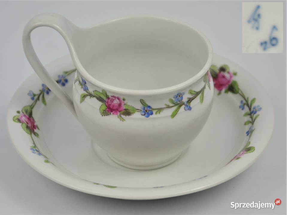 Filiżanka Biedermeier Frstenberg uchwyt Campaner Porcelana i szkło Bronisze