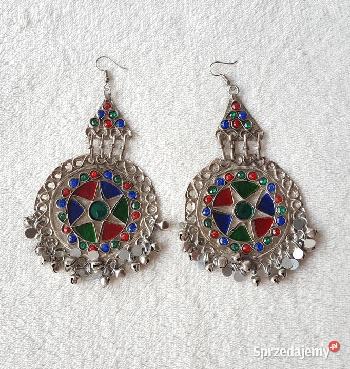 Duże okrągłe kolczyki afgańskie orient boho