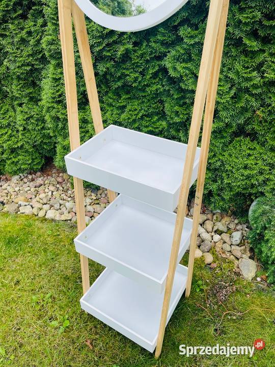 Regał bambusowy drabinka z półkami i lustrem Walendów