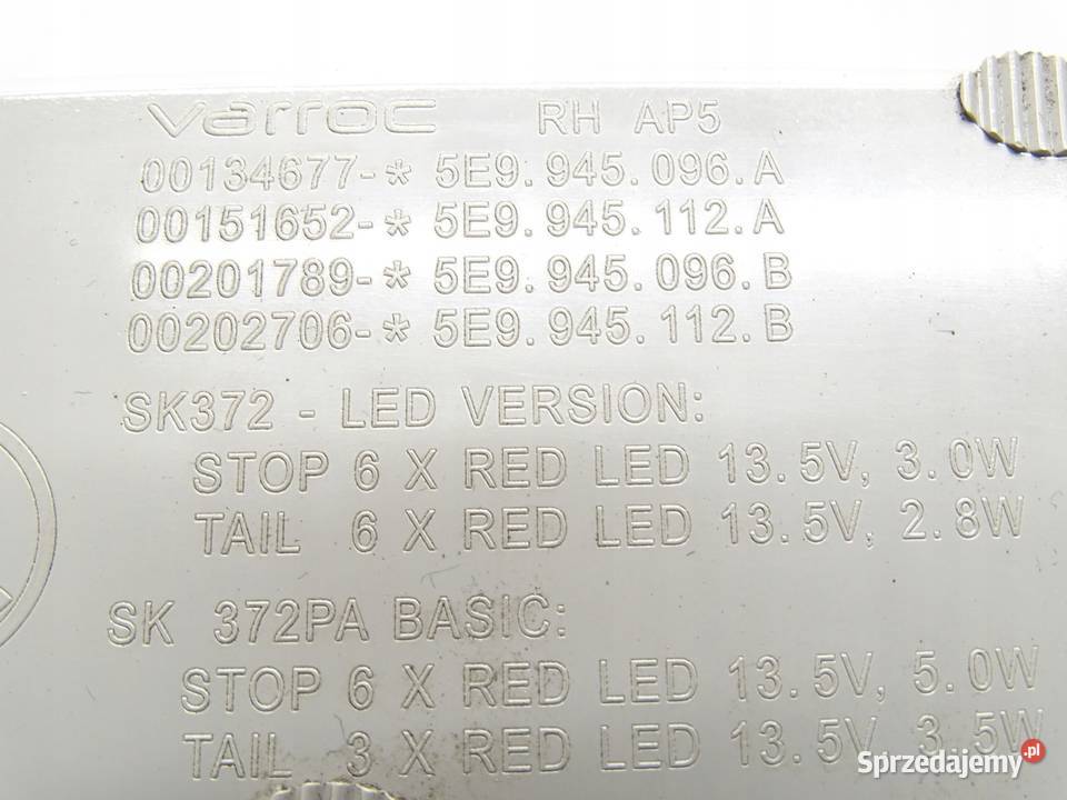 LAMPA PRAWY TYŁ PRAWA TYLNA SKODA OCTAVIA III osobowe