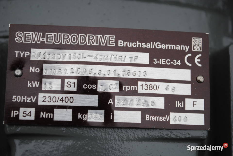 Motoreduktor kołnierzowy 15kw 49obr z hamulcem Kargowa sprzedam