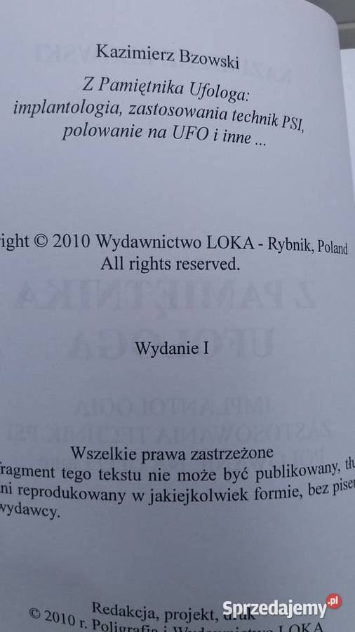 Z pamiętnika ufologa Bzowski książki ezoteryka mazowieckie Warszawa sprzedam