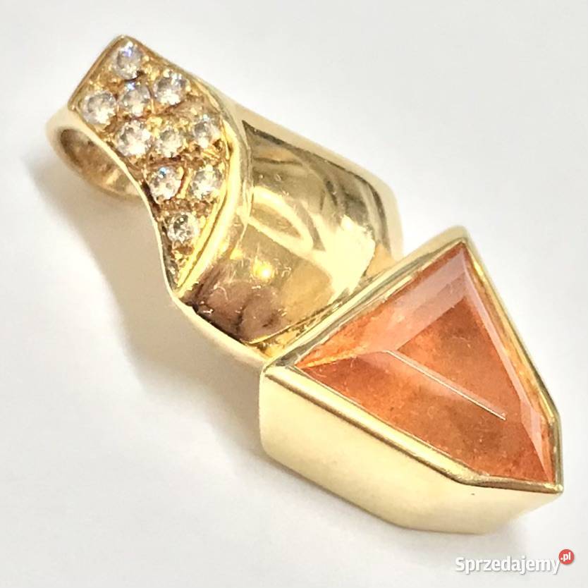 Złoty WISIOREK zawieszka 750 18K TOPAZ IMPERIAL złoto Wisiorki Warszawa