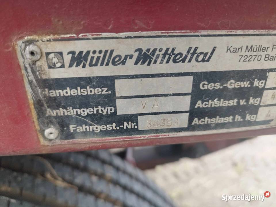 Przyczepa MllerMitteltal DMC 8200 sprowadzona z Strzyżew sprzedam