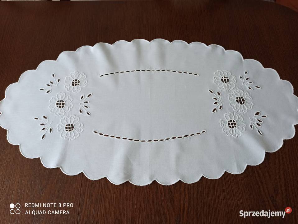 Bieżnik obrus bawełna haft Richelieu PRL podlaskie Białystok