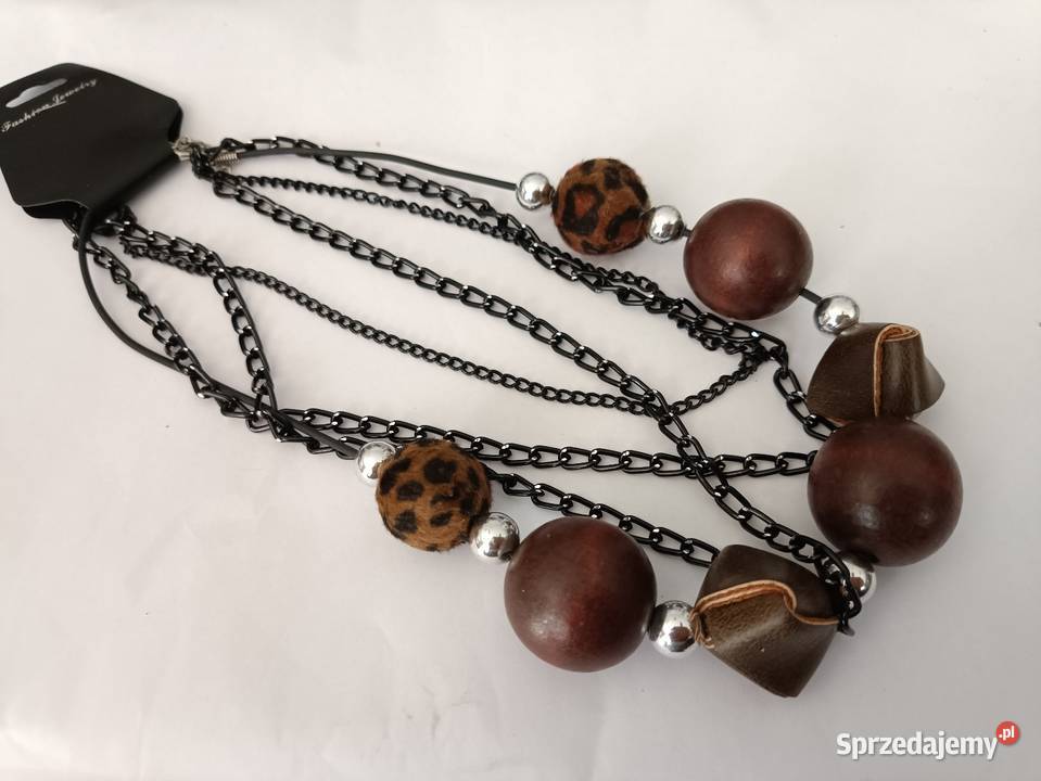 Brązowy naszyjnik drewno i skóra Naszyjniki Białystok
