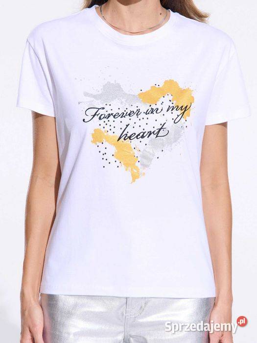 biały tshirt z nadrukiem Sinsay Rozmiar 34(XS) Topy i koszulki
