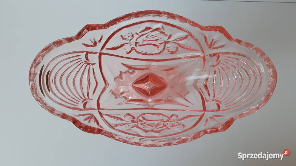 Żardiniera z różą 2 Ząbkowice kolorowe szkło PRL śląskie Dąbrowa Górnicza