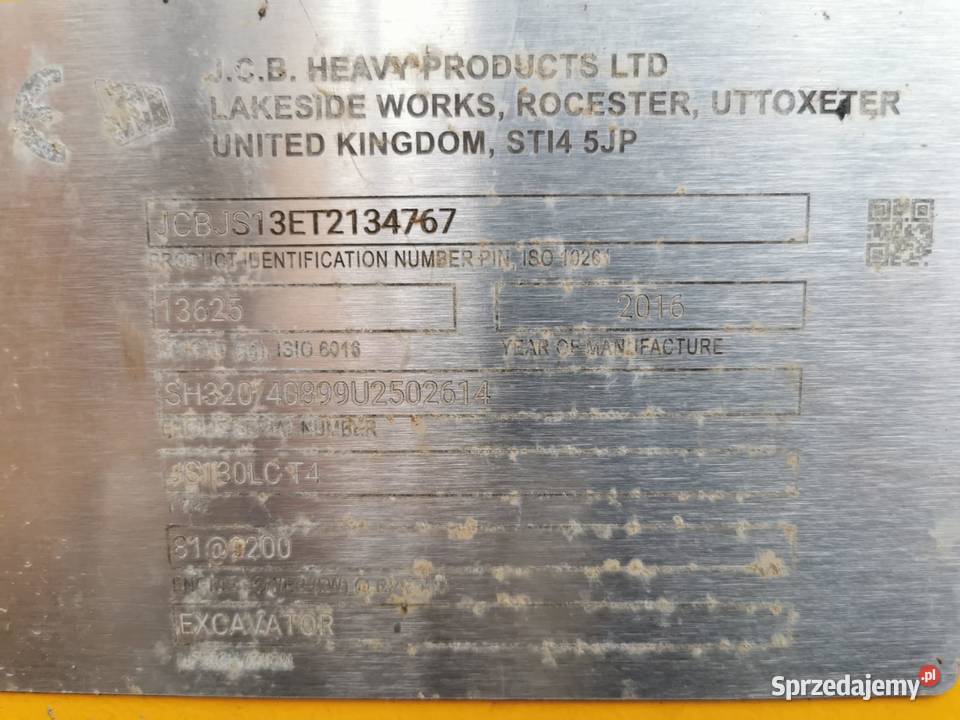Koparka gąsienicowa JCB JS 130 2016 7016 MTH Rok produkcji 2016 Koparki