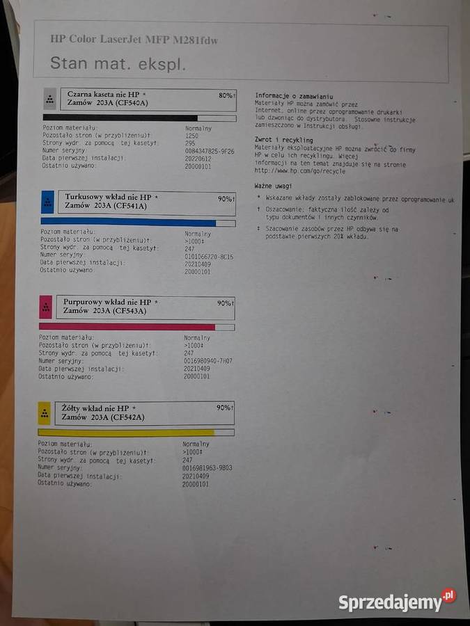 Drukarka marki HP Color LaserJet MFP M281fdw Ruda Śląska sprzedam
