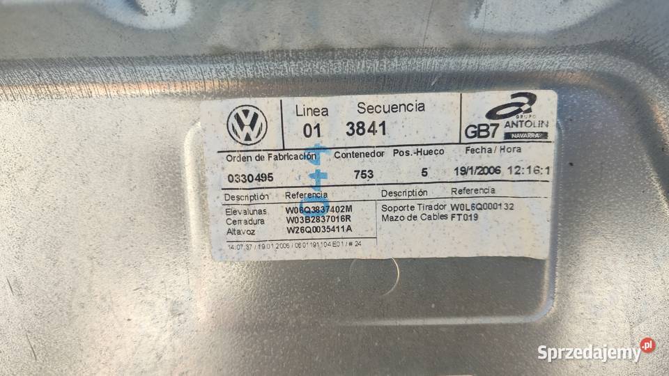 12VW POLO 9N 3D MECHANIZM PODNOŚNIK PRZÓD PRAWY osobowe