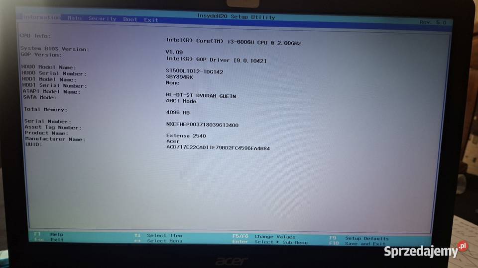 Laptop Acer N16C1 EX254037BA 156 i3 20 GHz RAM 4 500 Zielona Góra