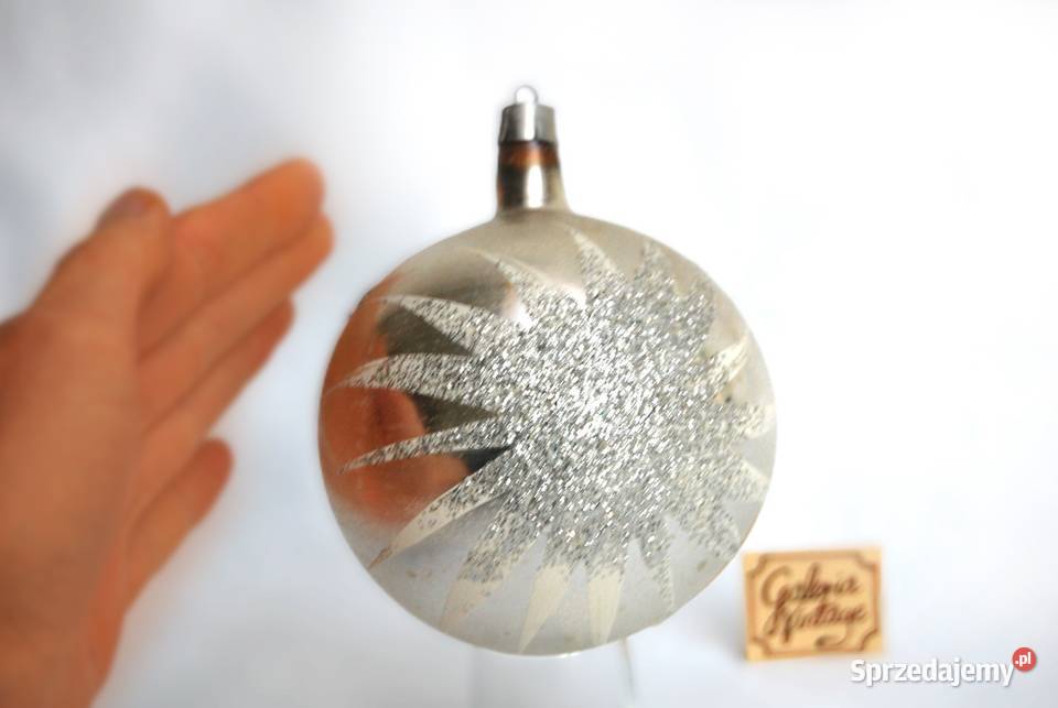 Stara bombka szklana srebrna gwiazdki brokat PRL Lublin