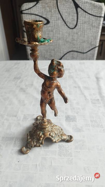 Świeczniki cherubinek mosiądz PRL dwie sztuki Słubice sprzedam