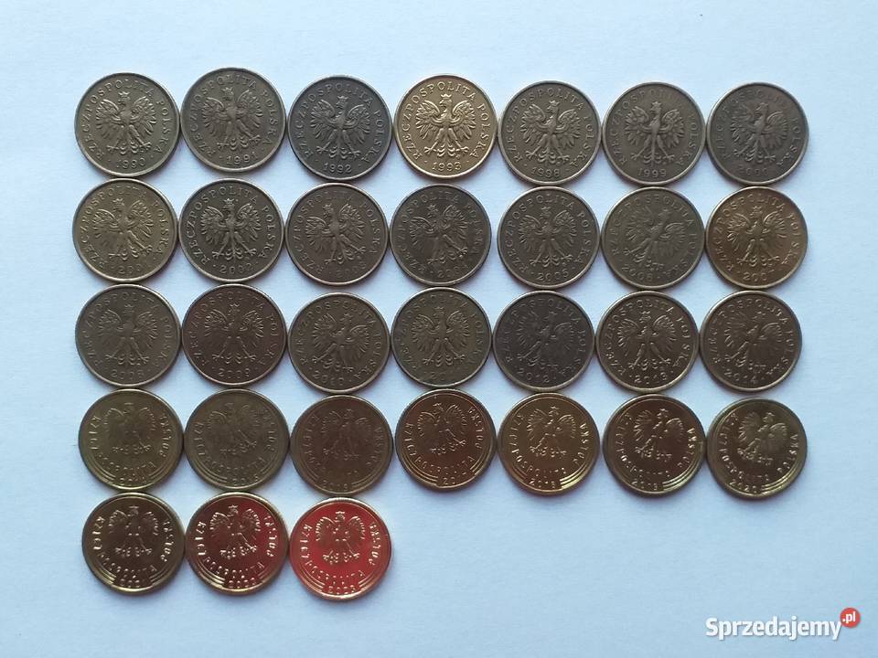 Zestaw monet 5 gr groszy 1990 2023 obiegowe Strzelce Opolskie