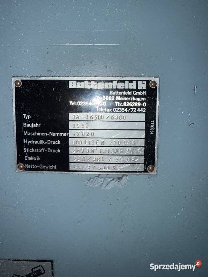 Wtryskarka BATTENFELD BA 85006300 1 Sosnowiec