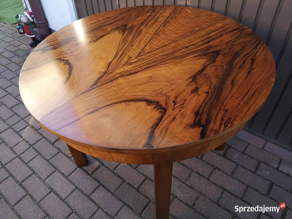 Stół ArtDeco Okrągły Orzech 100 Zgrabny Stary wielkopolskie Swarzędz sprzedam