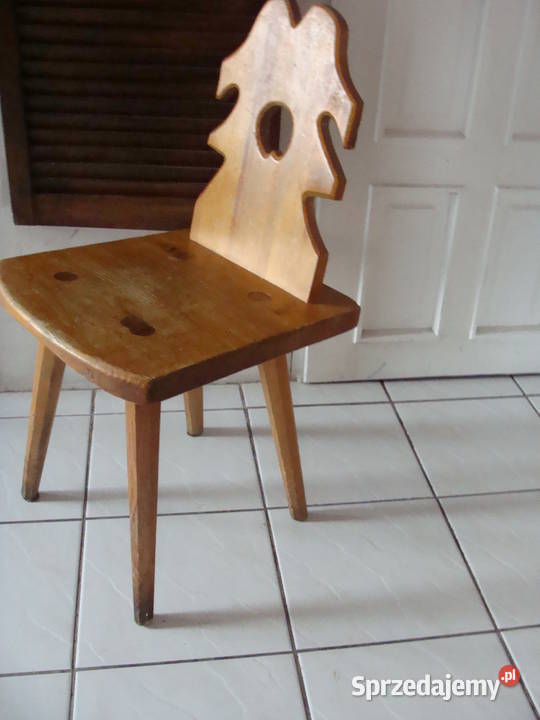 krzesło góralskie ciężkie lite drewno PRL