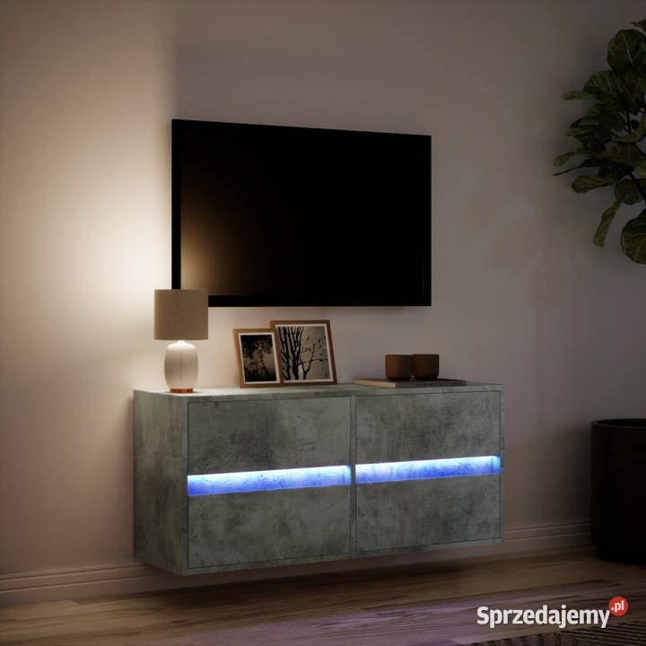Ścienna szafka TV z LED szarość betonu 100x31x45 Warszawa