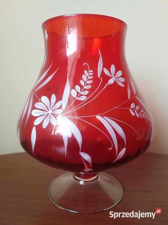 Duży Kielich Dekoracyjny Czerwony Kwiaty 1980 dolnośląskie