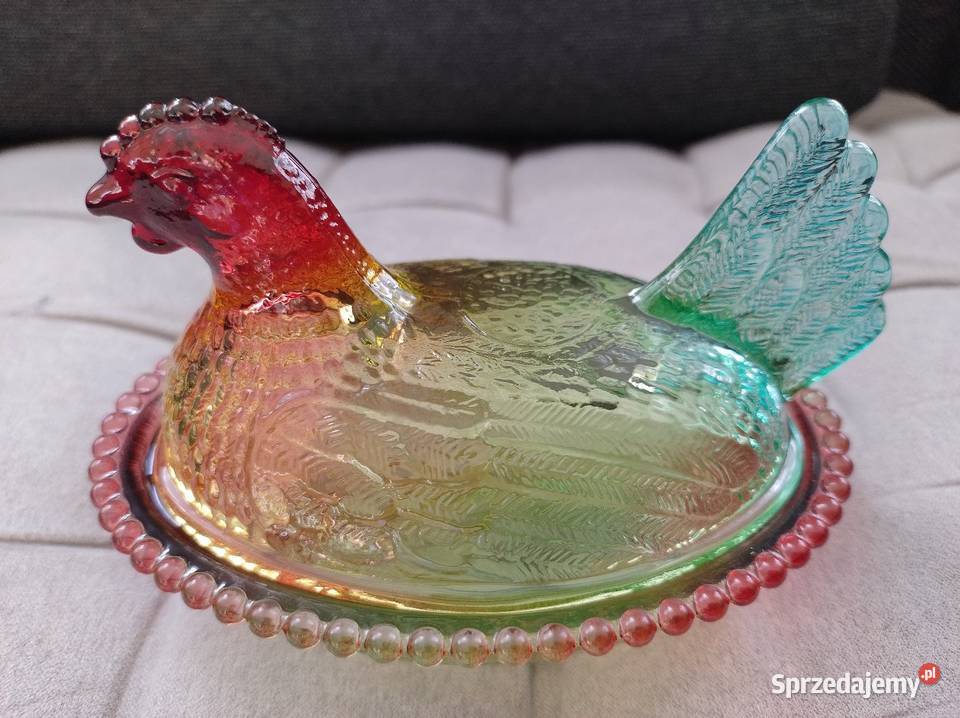 Szklana kolorowa kurka Porcelana i szkło śląskie Żory