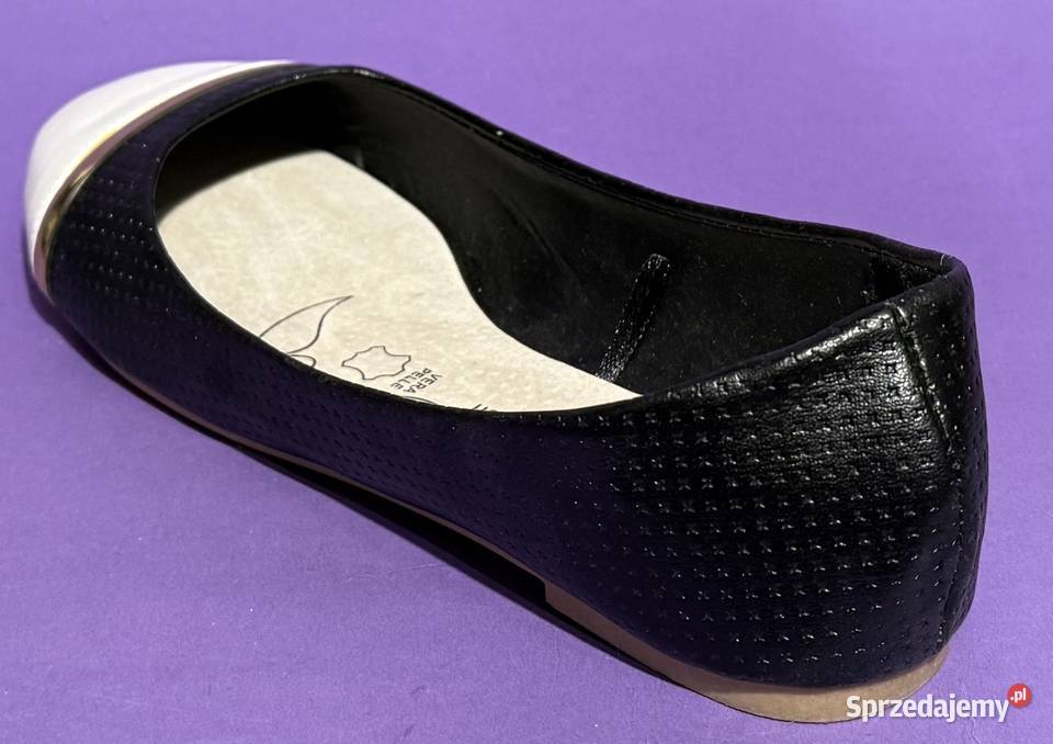 Czarne baleriny z białym czubkiem skórzana Obuwie Żyrardów sprzedam