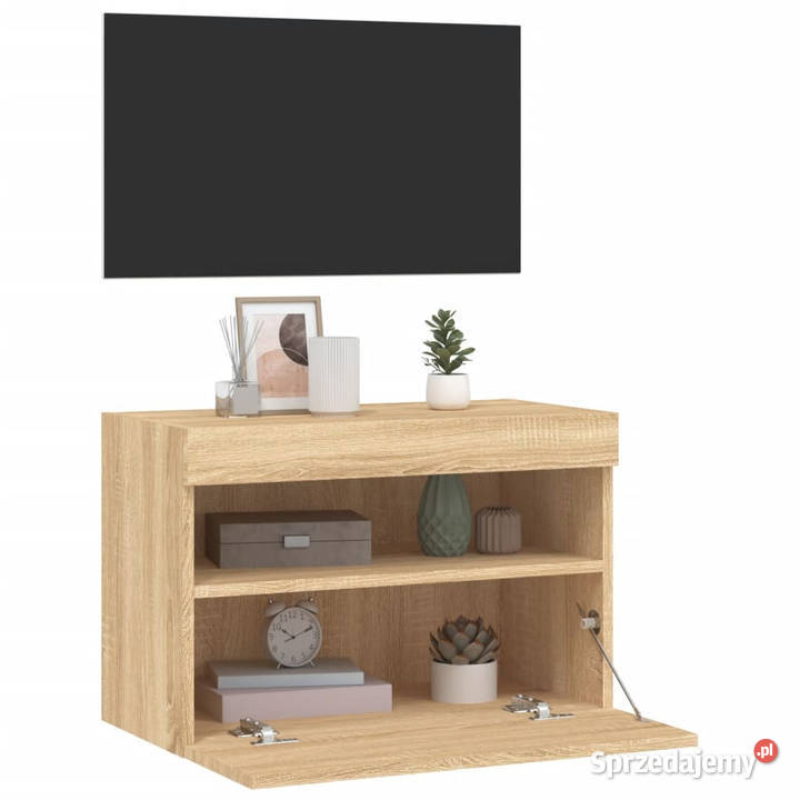 Ścienna szafka TV z LED dąb sonoma 60x30x40 Warszawa