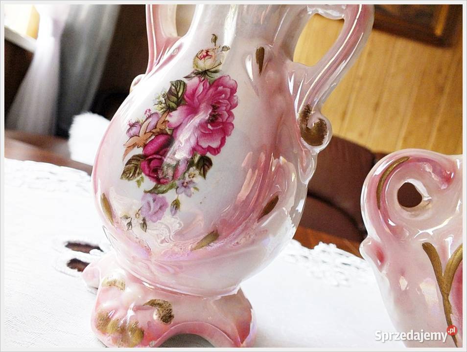 Stary porcelanowy komplet różowy kwiaty Śliczny Żary sprzedam