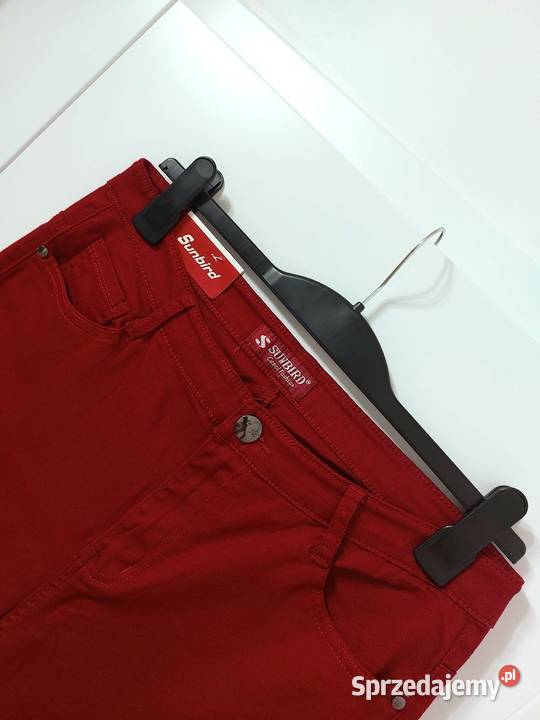 Spodnie Jeansy L 40 XL 42 ciemno czerwone Nowe z Warszawa