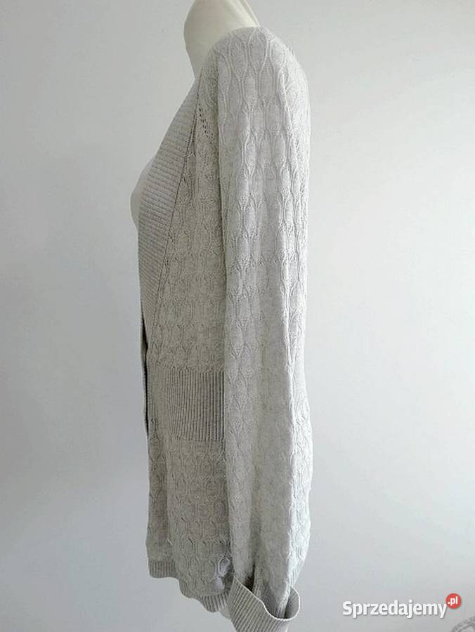 Sweter Kardigan Rozpinany Ażurowy Jasnoszary Łomża
