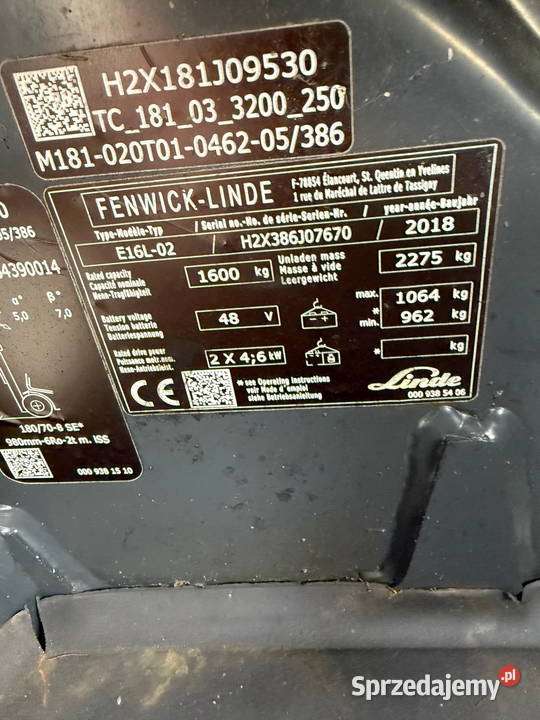 wózek widłowy elektryczny LINDE E16 Triplex 460m