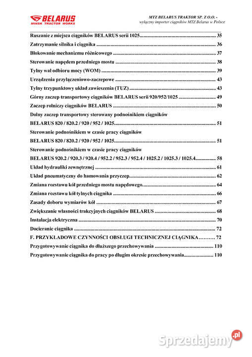 Mtz belarus 820920 952 1025 instrukcja obsługi podkarpackie