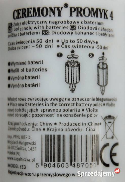 Znicz elektryczny Ceremony Promyk 4 biały Lublin