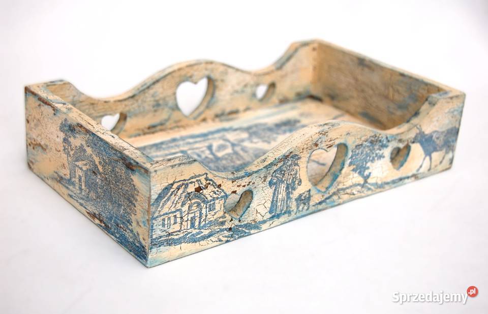Rustykalna taca drewniana ręcznie malowana