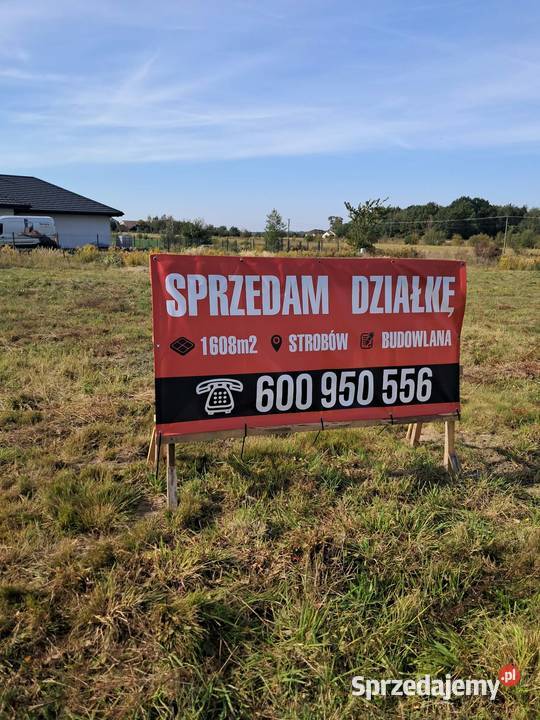 Działka rolnobudowlana 1608 m2 media w drodze Strobów